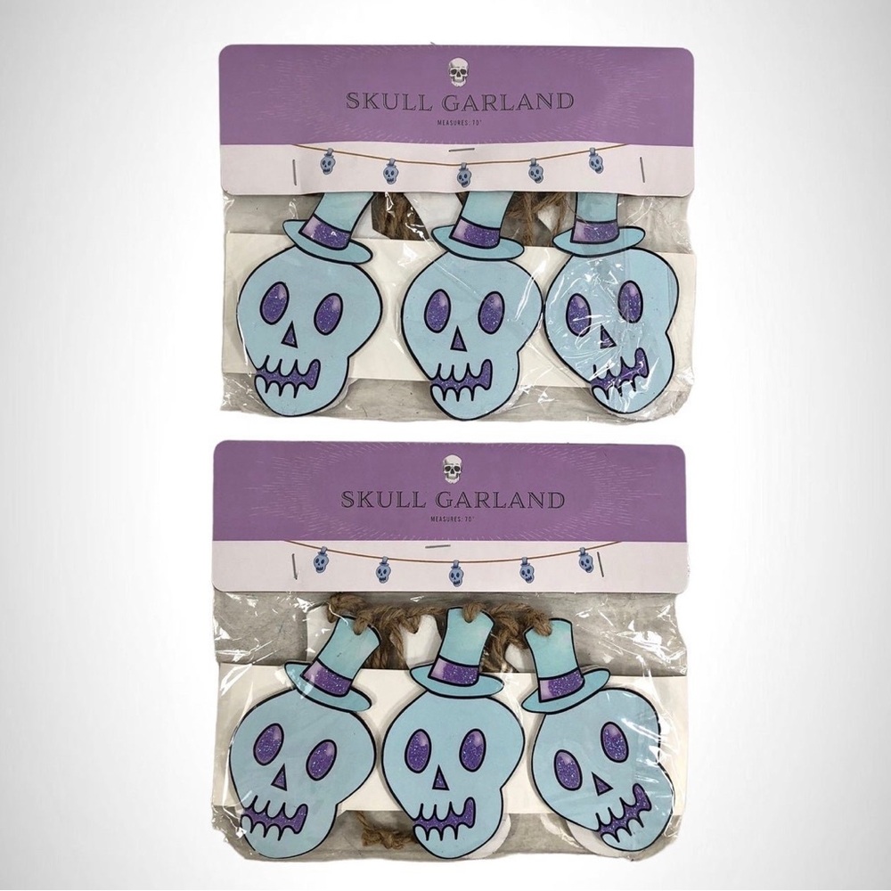 Halloween Wood Garland Skull 70” Lot of 2!